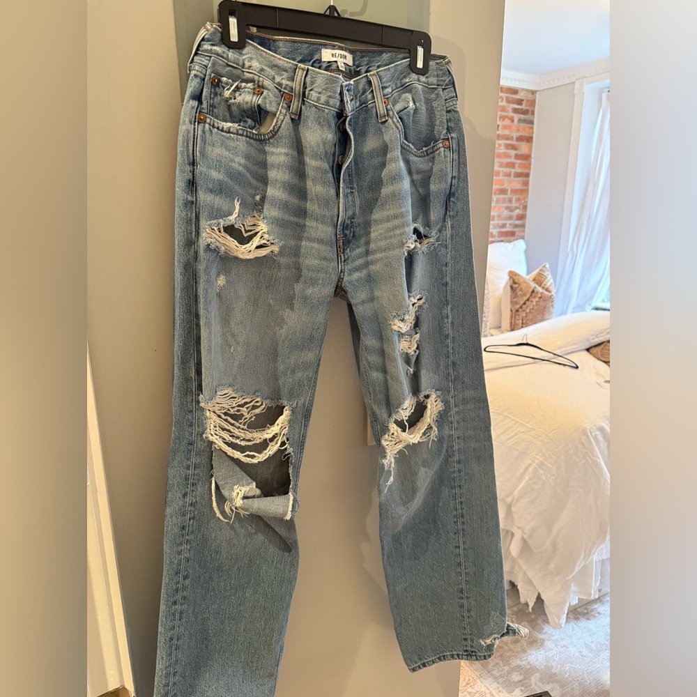 Re/Done Blue Distressed Boyfriend Jeans